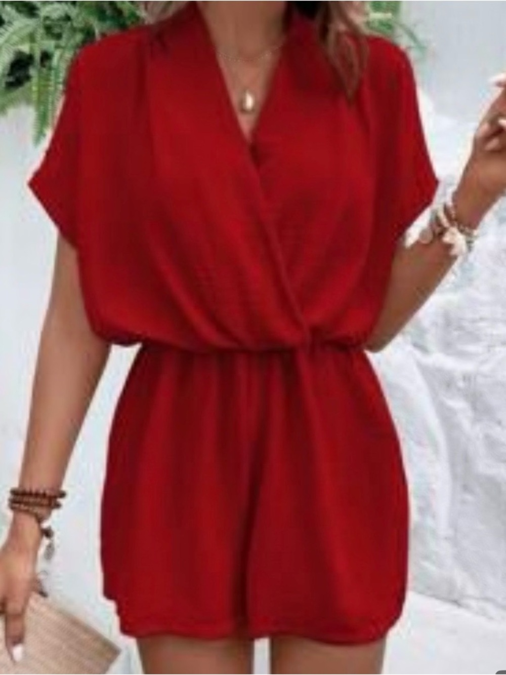 SHEIN Red Short Sleeve Romper